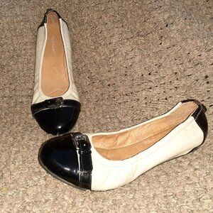 RUDSAK-Canadian Luxury Brand-Patent & Leather Ballet Flats-Taupe/Black-Sz 36-New